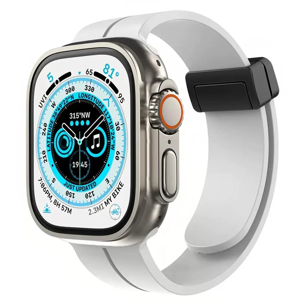 COTECI W108 Magnetic Silicone Band for Apple Watch Series 11 10 42mm / 9 8 7 41mm / SE3 SE2 SE 6 5 4 40mm / 3 2 1 38mm Watch Strap - White - 2