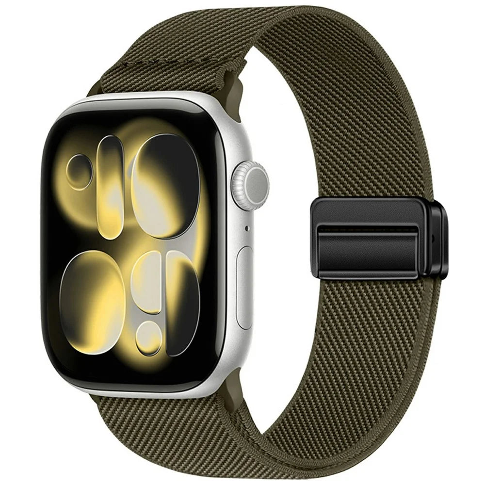 Dual Magnetic Buckle Strap for Apple Watch Series 11 10 42mm / 9 8 7 41mm / SE3 SE2 SE 6 5 4 40mm / 3 2 1 38mm Woven Nylon Loop Watch Band - Dark Olive Green - 2