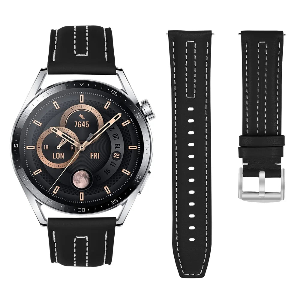 22mm Leather Watch Band for Fossil Gen 5 Carlyle Wristband Replacement with Stitching - Black - 3