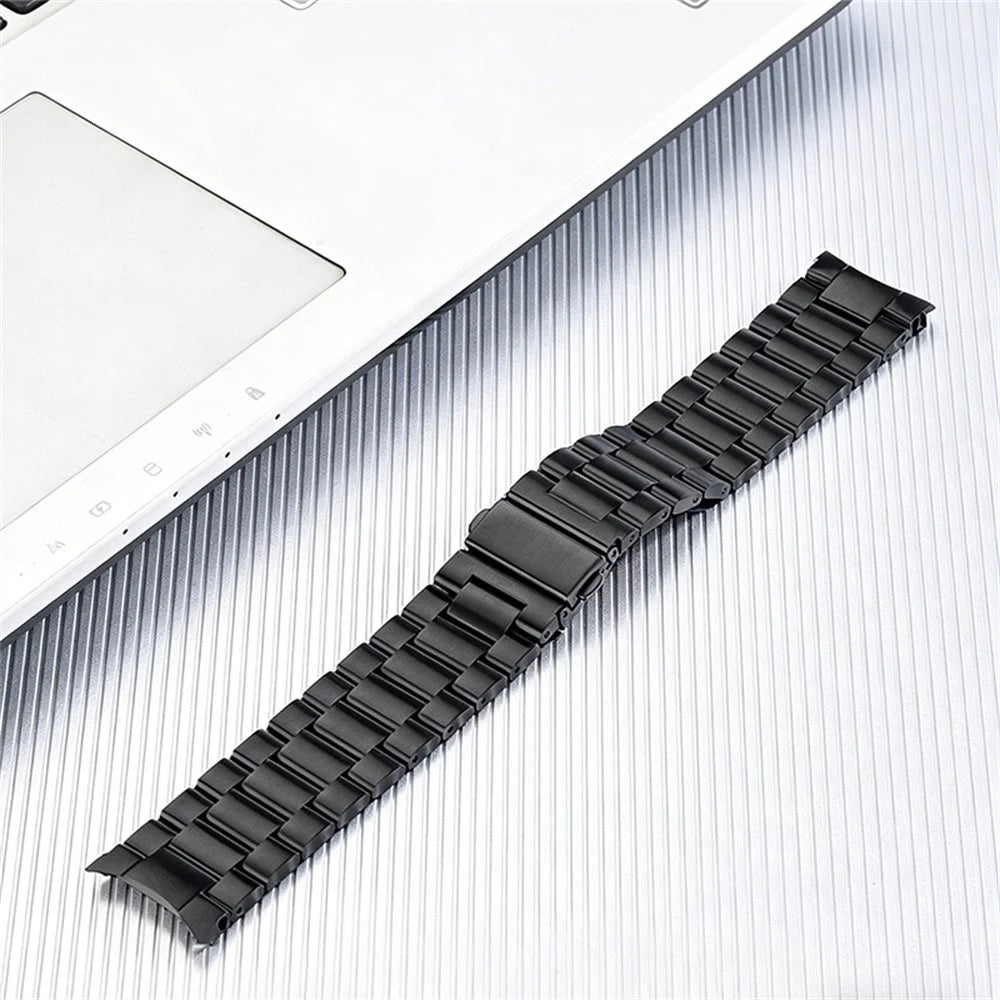 For Oppo Watch S Stainless Steel Band Three Beads Flat Buckle Metal Watch Strap - Black - 1