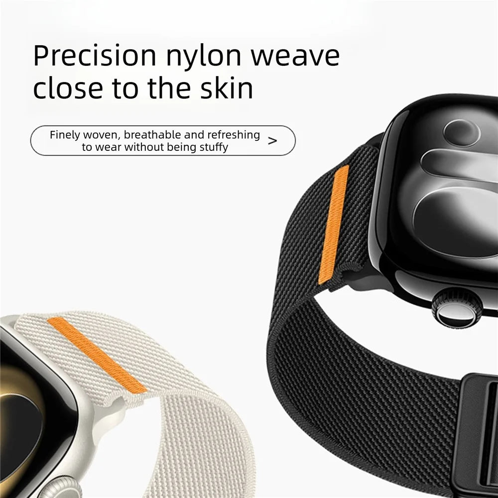 Double Magnetic Buckle Strap for Apple Watch Series 11 10 42mm / 9 8 7 41mm / SE3 SE2 SE 6 5 4 40mm / 3 2 1 38mm Stretchy Woven Nylon Band - Starlight - 6