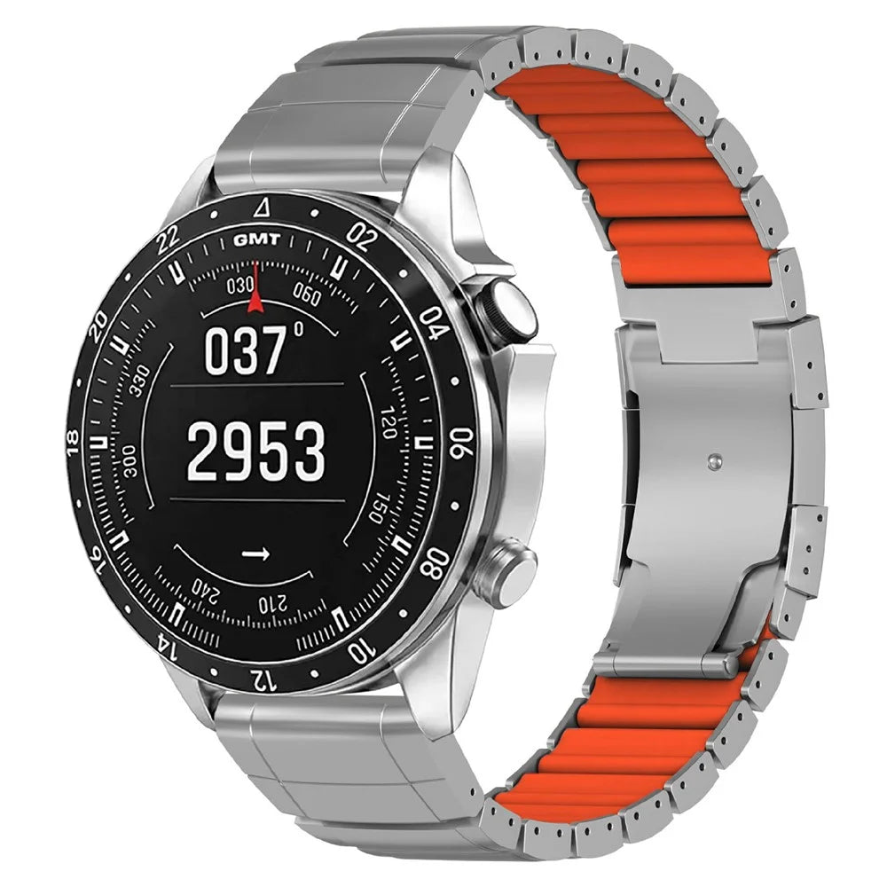 Titanium Alloy + Silicone Strap for Garmin Fenix 8 Pro AMOLED 47mm / Fenix 8 47mm / Fenix E 47mm 22mm Folding Buckle Chain Watch Band - Silver / Orange - 2