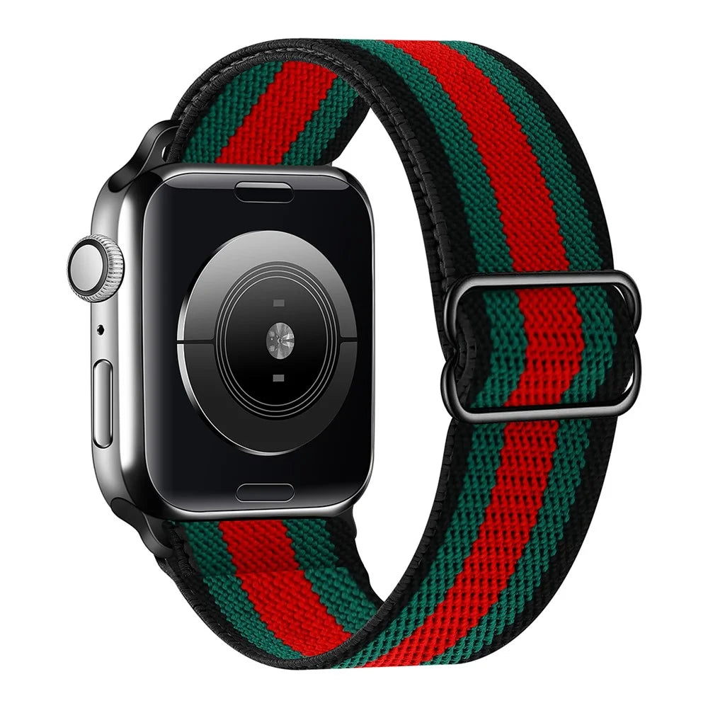 Adjustable Nylon Watch Band Replacement Multi-Color Watch Strap for Apple Watch Ultra 3 2 1 49mm / Series 11 10 46mm / 9 8 7 45mm / SE3 SE2 SE 6 5 4 44mm / 3 2 1 42mm - Black Edge - 1