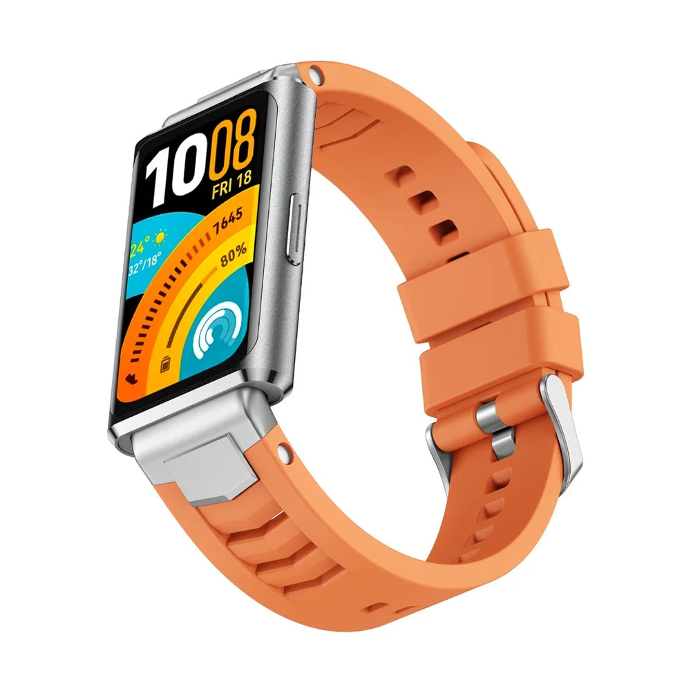 Silicone Strap for Huawei Band 11 Pro NFC / 11 NFC / 11 Pro / 11 Diamond-shaped Breathable Watch Band with Metal Connector - Orange - 3