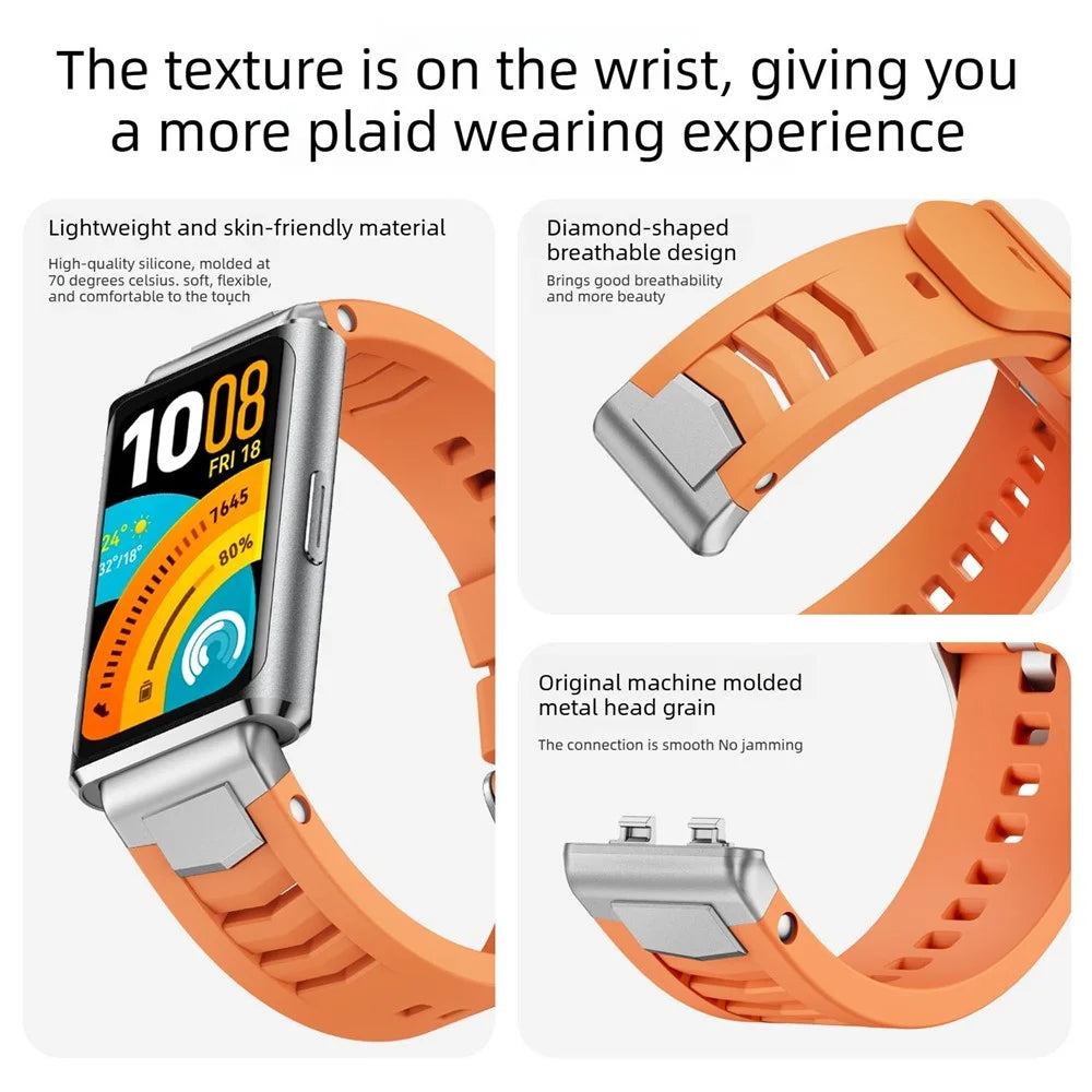 Silicone Strap for Huawei Band 11 Pro NFC / 11 NFC / 11 Pro / 11 Diamond-shaped Breathable Watch Band with Metal Connector - Orange - 5