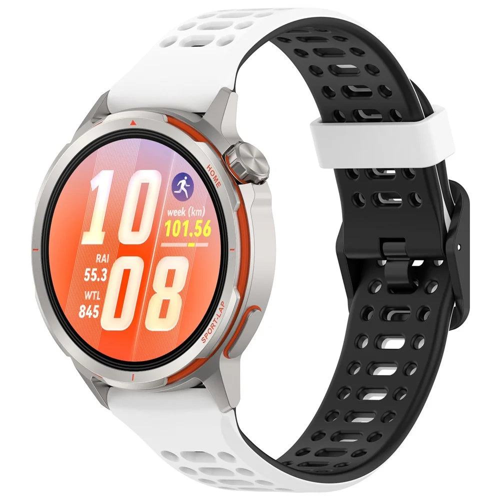 22mm Dual Color Silicone Band for Huawei Watch GT Runner 2 / GT 6 46mm / GT 5 46mm Breathable Holes Watch Strap - White / Black - 2