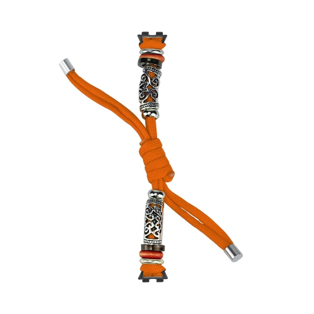 For Huawei Band 11 / 11 Pro Braided Nylon Strap Adjustable Metal Beads Woven Watch Band - Orange - 3