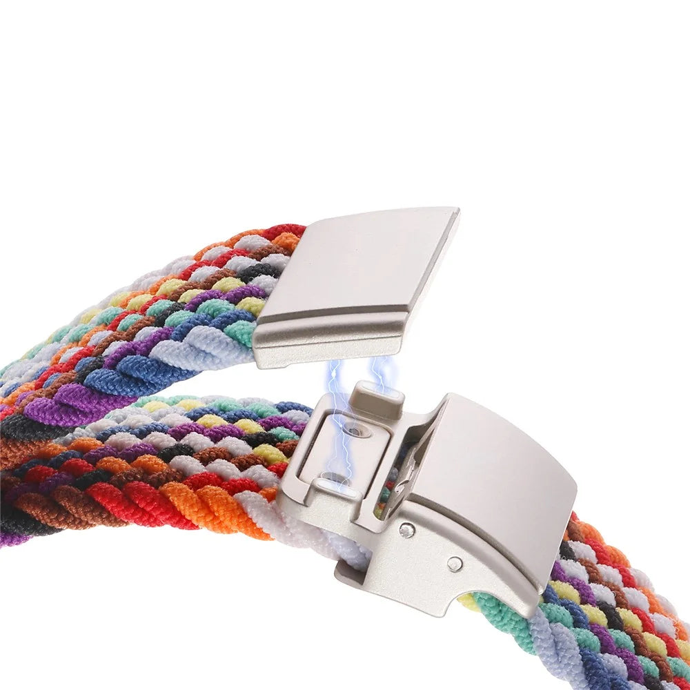 Nylon Braided Band for Apple Watch Series 11 10 42mm / 9 8 7 41mm / SE3 SE2 SE 6 5 4 40mm / 3 2 1 38mm Magnetic Watch Strap with Metal Connector - Rainbow - 2