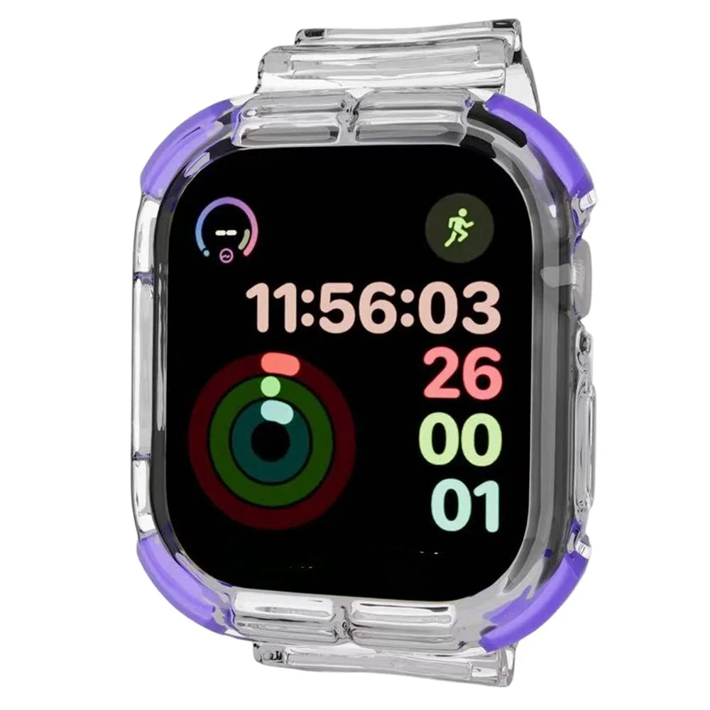 Strap for Apple Watch Series 11 10 42mm  /  9 8 7 41mm  /  SE3 SE2 SE 6 5 4 40mm  /  3 2 1 38mm Shockproof Airbag Clear TPU Band with Integrated Watch Case - Transparent+Purple - 2