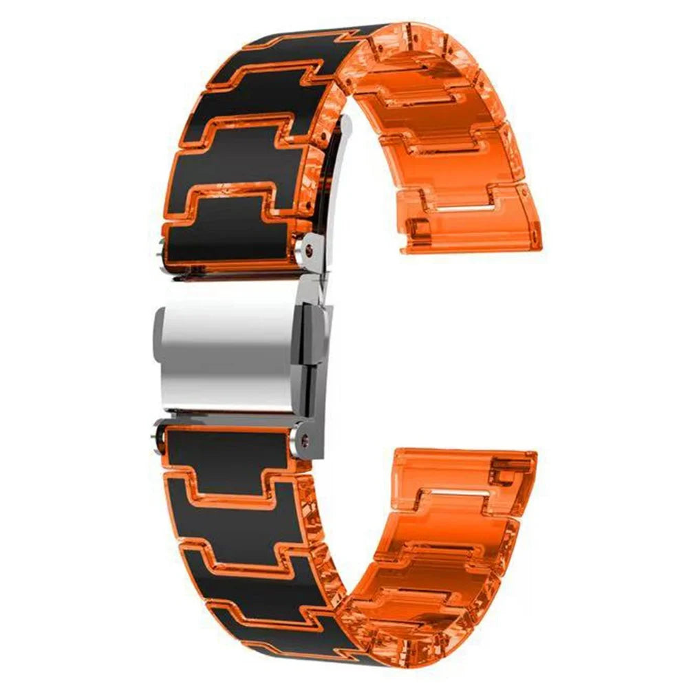 Dual Color Chain Link Band for Apple Watch Series 11 10 42mm / 9 8 7 41mm / SE3 SE2 SE 6 5 4 40mm / 3 2 1 38mm Epoxy Resin + PC Watch Strap - Black / Orange - 1