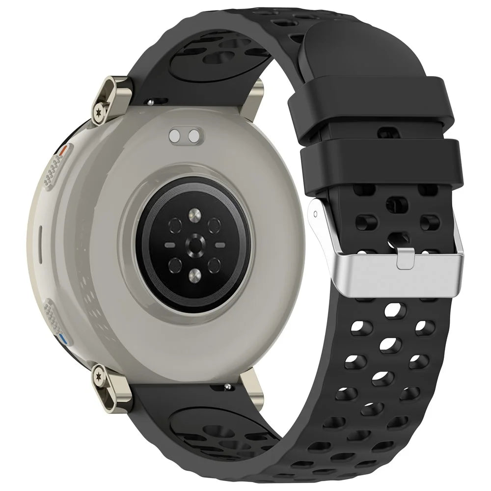 20mm Breathable Holes Silicone Strap for Huami Amazfit Active 3 Premium / Samsung Galaxy Watch7 44mm / 40mm Sports Watch Strap - Black - 1