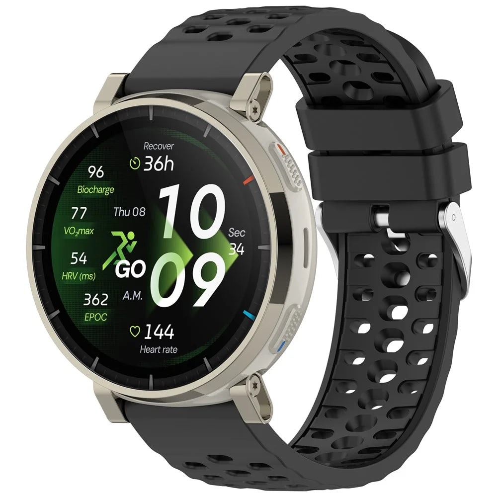 20mm Breathable Holes Silicone Strap for Huami Amazfit Active 3 Premium / Samsung Galaxy Watch7 44mm / 40mm Sports Watch Strap - Black - 4