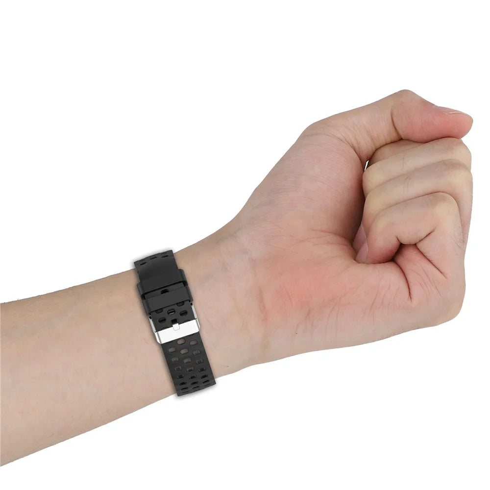 20mm Breathable Holes Silicone Strap for Huami Amazfit Active 3 Premium / Samsung Galaxy Watch7 44mm / 40mm Sports Watch Strap - Black - 7
