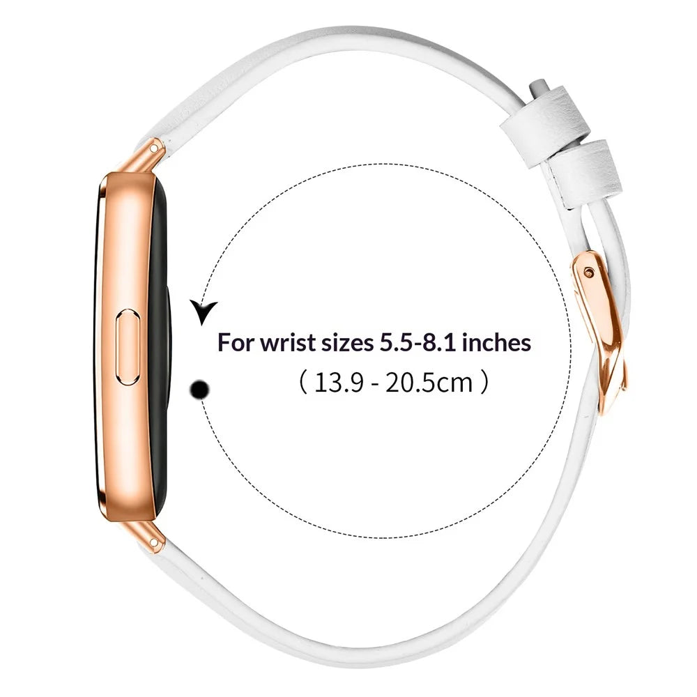 Watch Band for Huawei Band 11 Pro NFC / 11 NFC / 11 Pro / 11 Rose Gold Buckle Slim Leather Strap - White - 7