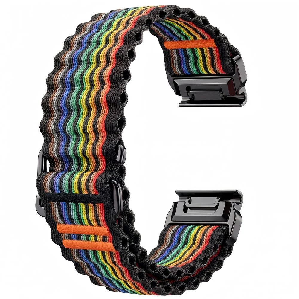 QuickFit 22mm Nylon Strap for Garmin Fenix 7 Pro 47mm / 7 / 6 Ocean Wave Texture Breathable Sport Watch Band - Rainbow - 1