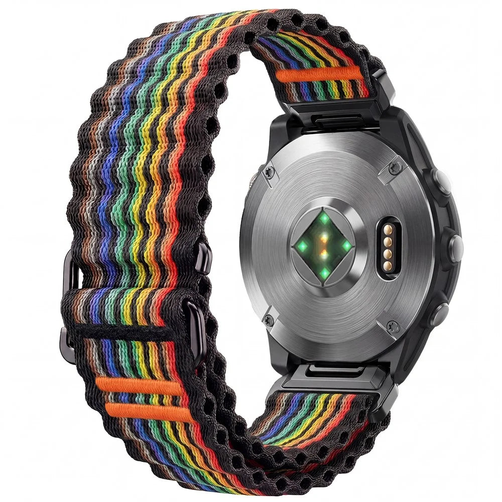 QuickFit 22mm Nylon Strap for Garmin Fenix 7 Pro 47mm / 7 / 6 Ocean Wave Texture Breathable Sport Watch Band - Rainbow - 2
