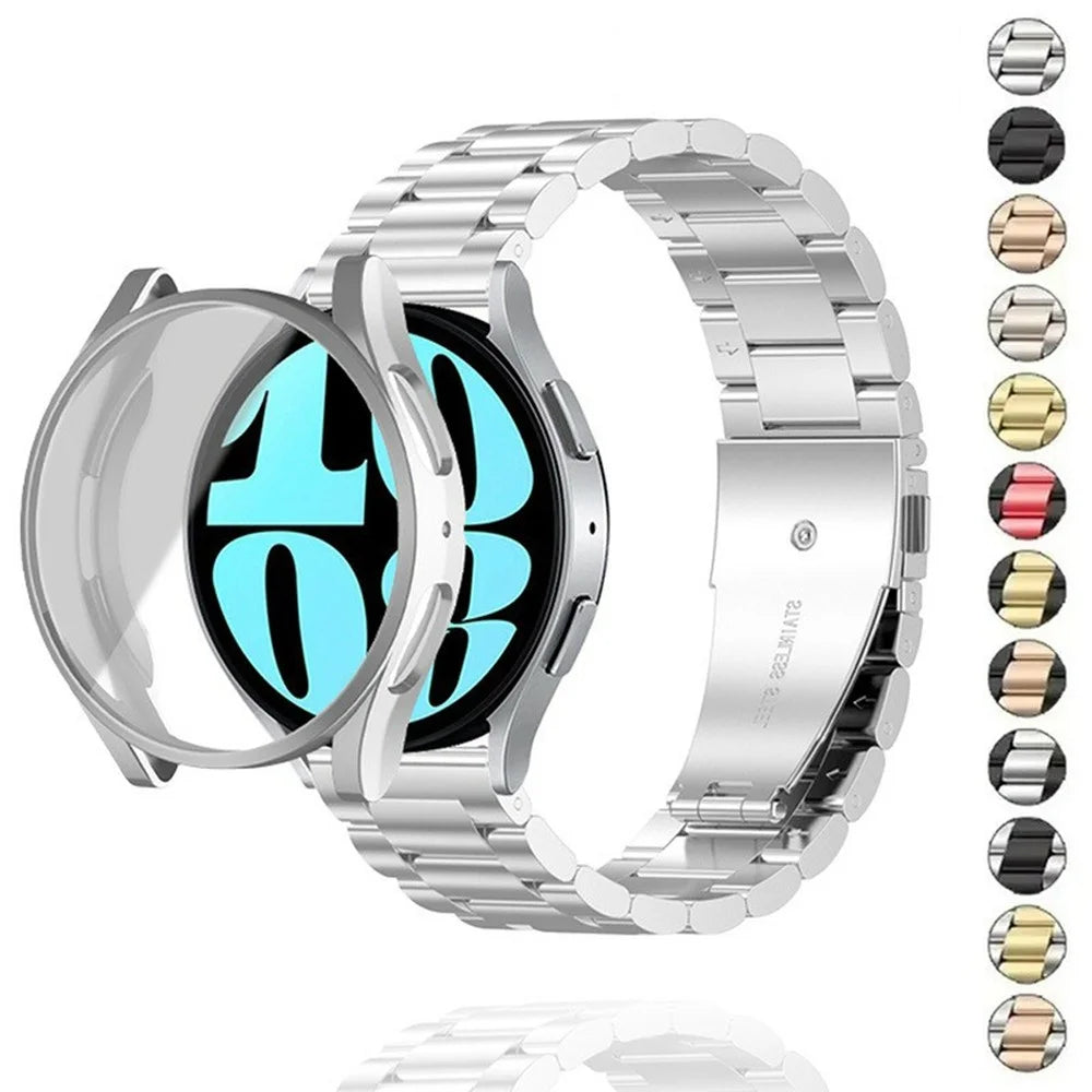 For Samsung Galaxy Watch7 40mm 3-Bead Stainless Steel Strap with TPU Full Cover Watch Case and Removal Tool - Silver - 2