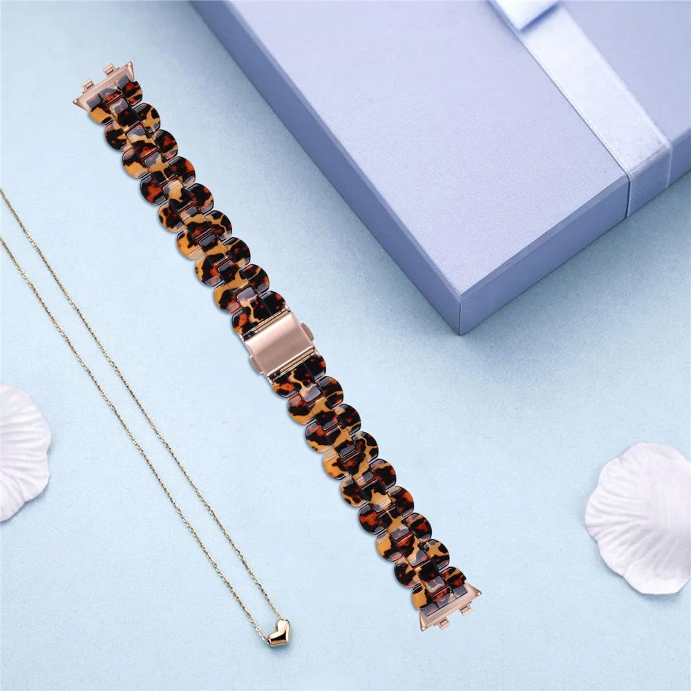 Watch Band for Huawei Band 11 Pro NFC / 11 NFC / 11 Pro / 11 Oval Resin Watch Strap with Stainless Steel Buckle - Leopard - 3