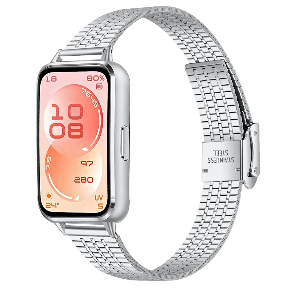 Watchband for Huawei Band 11 Pro NFC  /  11 NFC  /  11 Pro  /  11 Stainless Steel 7-Beads Watch Strap - Silver - 2