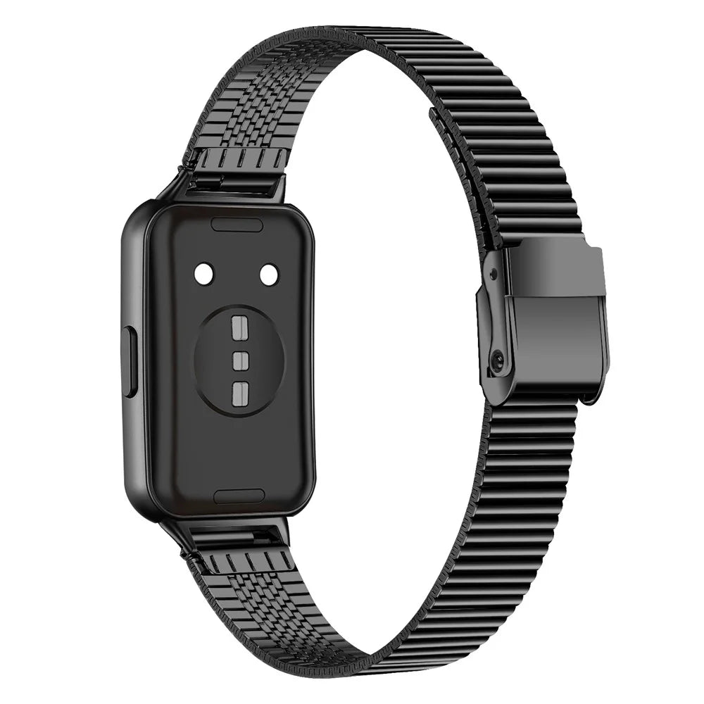 Electroplated Stainless Steel Watch Strap for Huawei Band 11 Pro NFC / 11 NFC / 11 Pro / 11 Wrist Band Replacement with Double Buckles - Black - 1