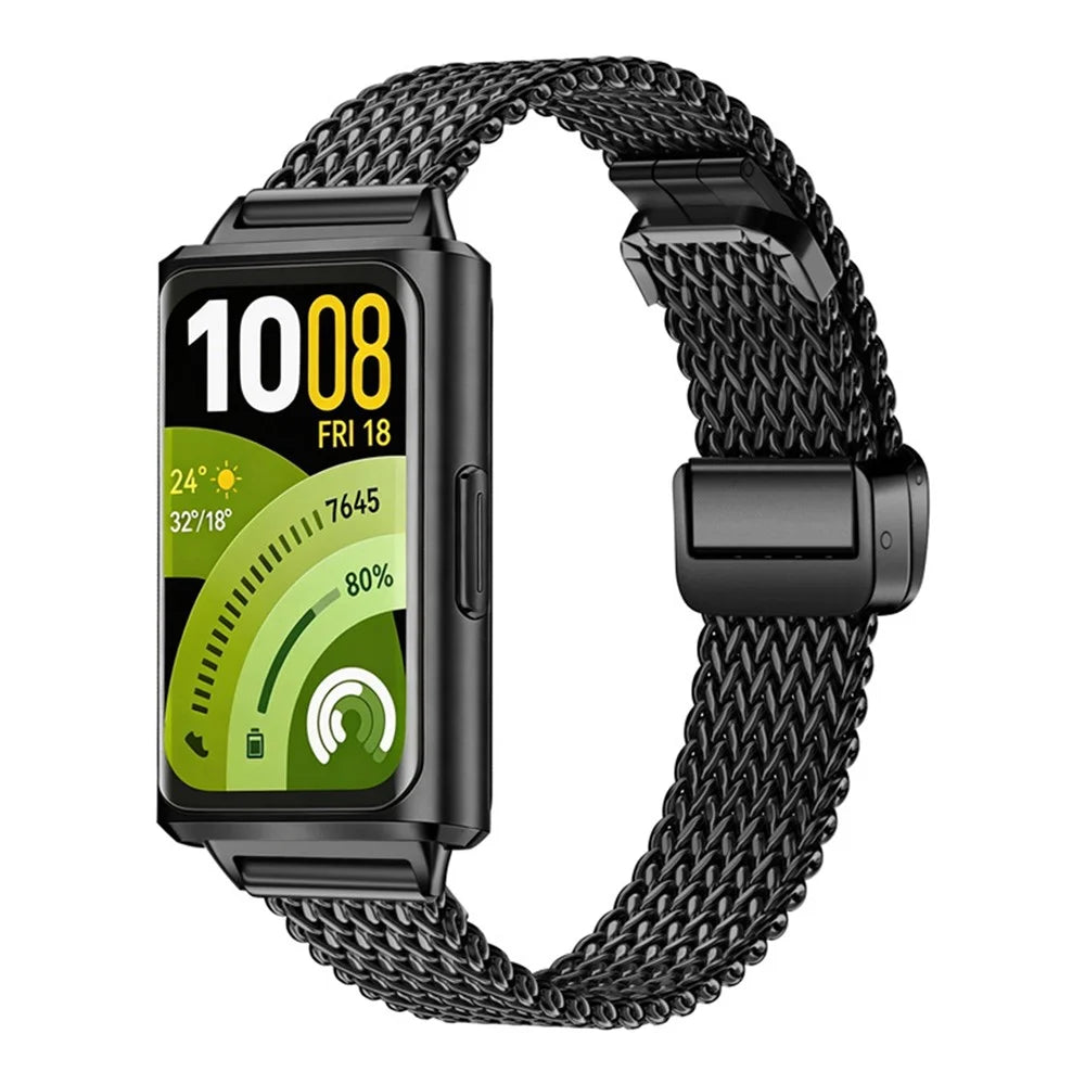 Stainless Steel Strap for Huawei Band 11 Pro NFC / 11 NFC / 11 Pro / 11 Herringbone Mesh Watch Band - Black - 2