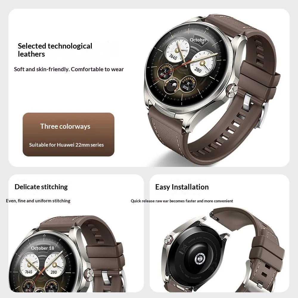 22mm Strap for Huawei Watch GT 6 46mm / GT 5 46mm / GT 5 Pro 46mm Stitching Lines Microfiber Leather + Silicone Watch Band - Black - 5
