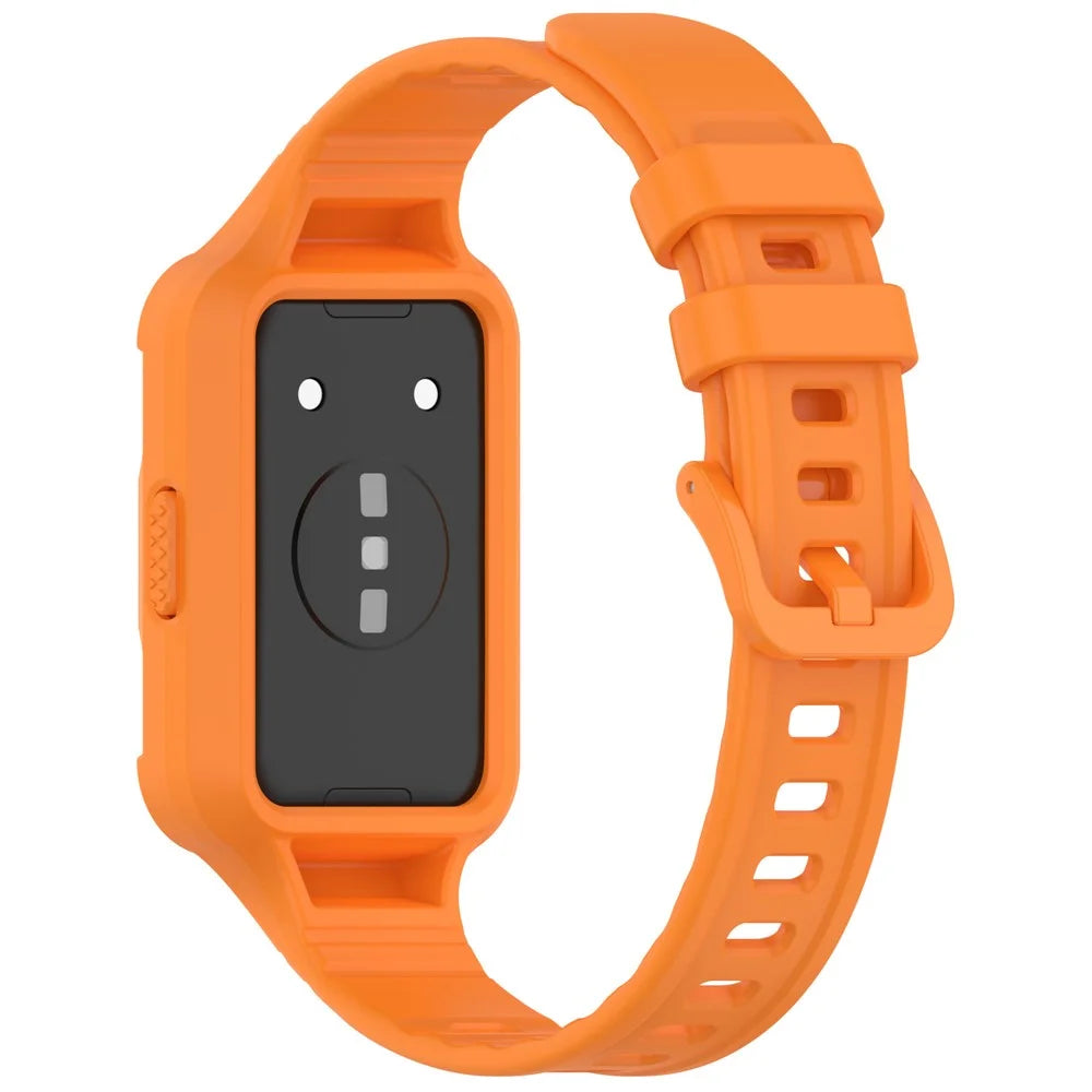 For Huawei Band 11 / Band 11 NFC Silicone Strap with Integrated Protective Case Adjustable Wristband - Orange - 2