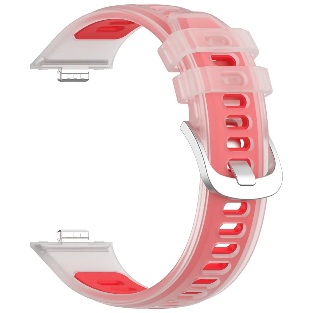 Strap for Huawei Watch Fit 5 Pro  /  5  /  4 Pro  /  4  /  3 Jelly Translucent Silicone Sports Band Breathable Wristband - Transparent Red - 3