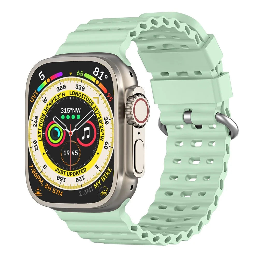 Strap for Apple Watch Ultra 3 2 1 49mm  /  Series 11 10 46mm  /  9 8 7 45mm  /  SE3 SE2 SE 6 5 4 44mm  /  3 2 1 42mm Silicone Band Breathable Replacement Wristband with Silver Buckle - Mint Green - 2