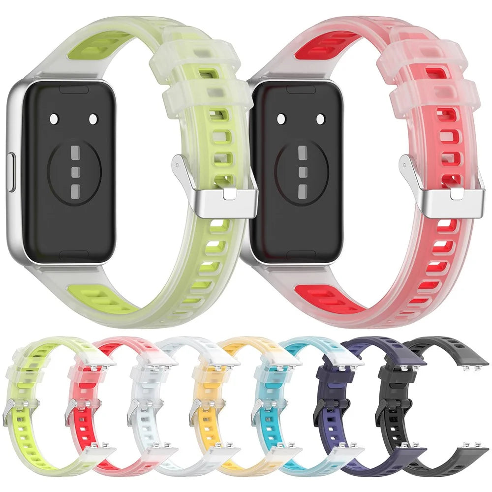 Strap for Huawei Band 11 / 11 NFC / 11 Pro / 11 Pro NFC Jelly Translucent Silicone Breathable Wristband with Steel Buckle - Phantom Purple - 6