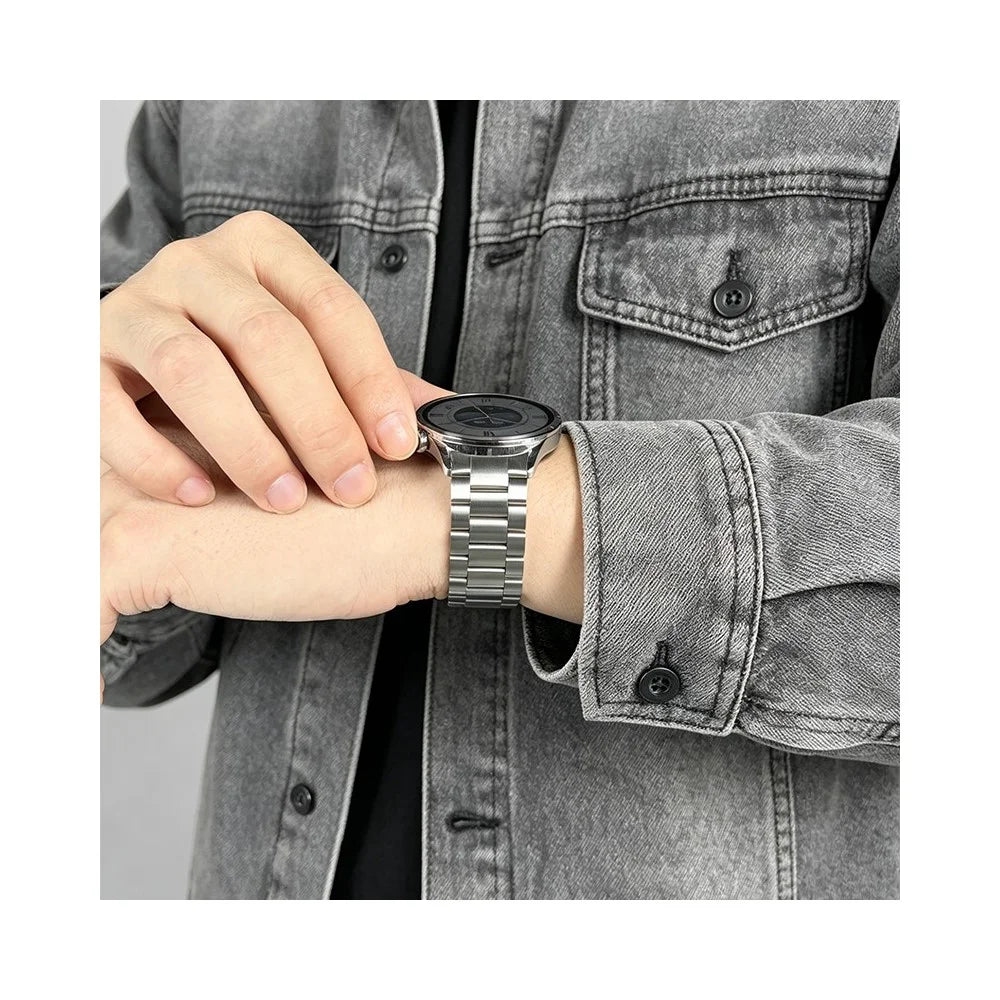 For Xiaomi Watch S5 Stainless Steel Strap Metal Band Three-Bead Flat Buckle Replacement Wristband - Silver - 6