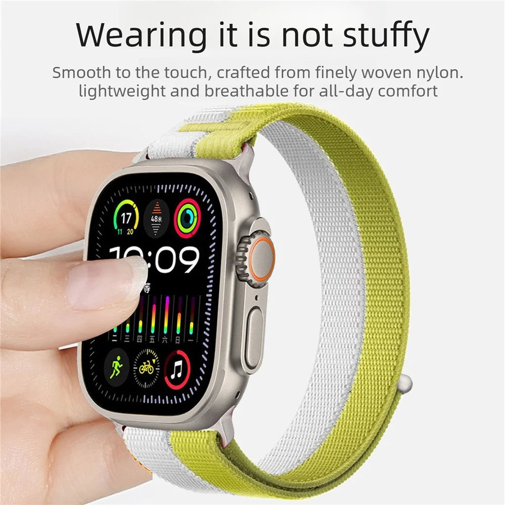 Watch Strap for Apple Watch Ultra 3 2 1 49mm / Series 11 10 46mm / 9 8 7 45mm / SE3 SE2 SE 6 5 4 44mm / 3 2 1 42mm Nylon Sport Loop Band - Yellow - 3