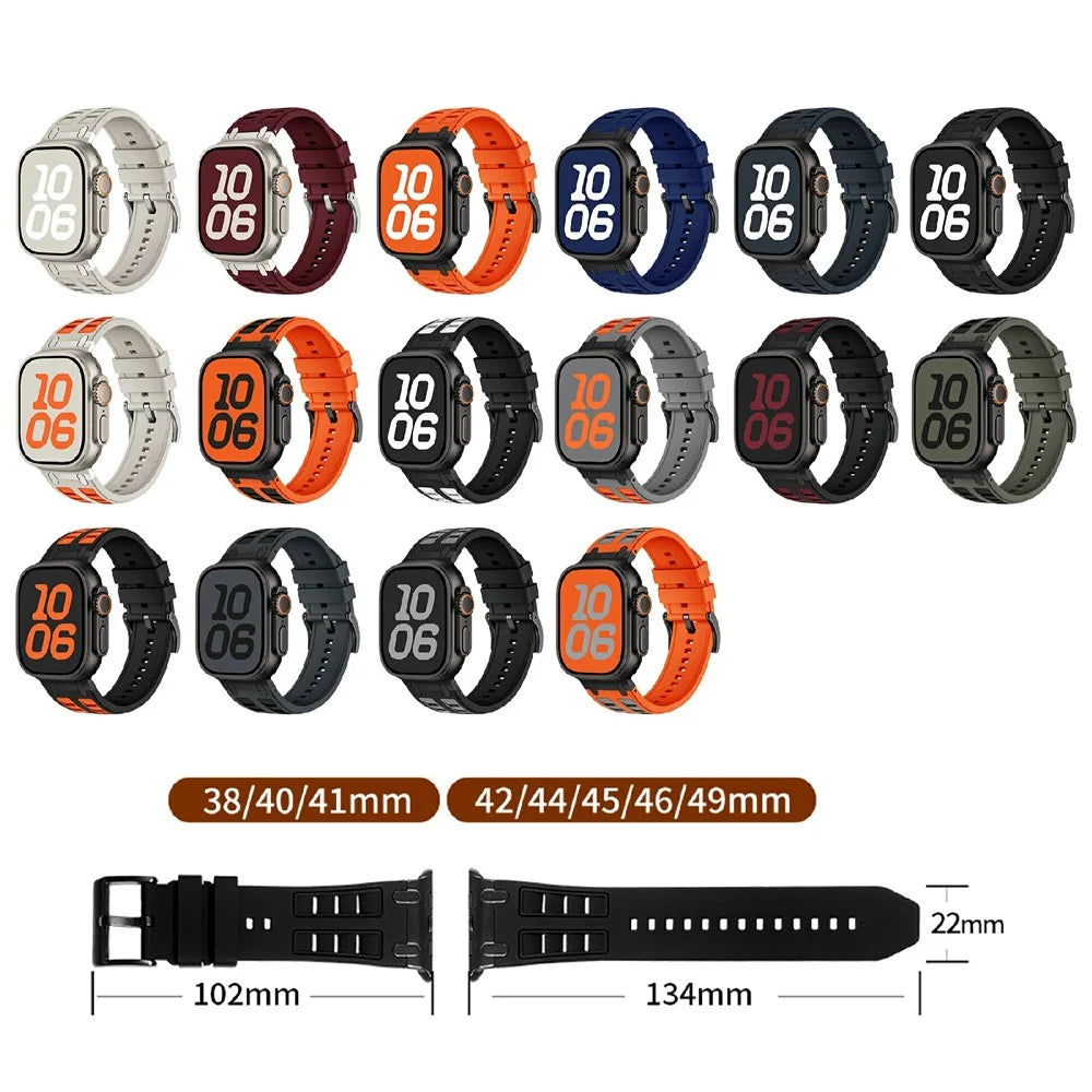 Silicone Strap for Apple Watch Series 11 10 42mm  /  9 8 7 41mm  /  SE3 SE2 SE 6 5 4 40mm  /  3 2 1 38mm Dual Color Sports Wristband - Orange+Black - 6
