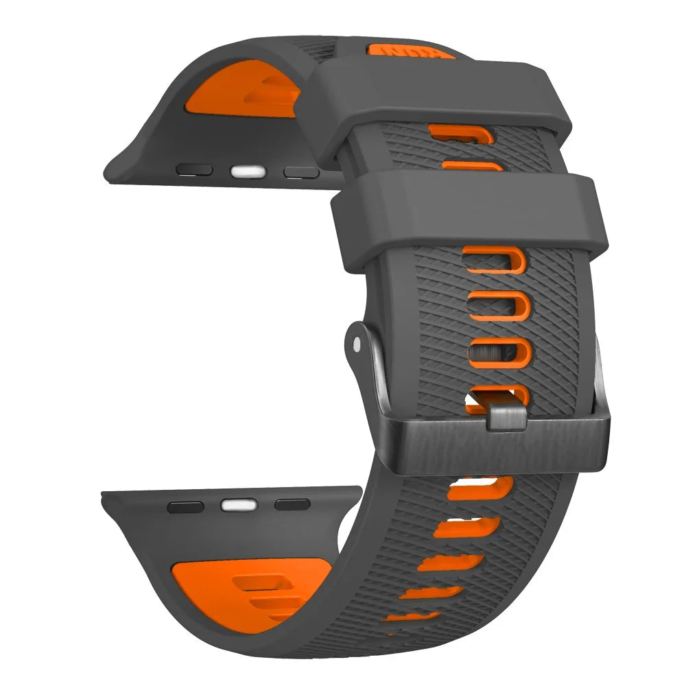 Double Color Silicone Strap for Apple Watch Ultra 3 2 1 49mm  /  Series 11 10 46mm  /  9 8 7 45mm  /  SE3 SE2 SE 6 5 4 44mm  /  3 2 1 42mm Diagonal Textured Wristband - Carbon Grey+Orange - 3