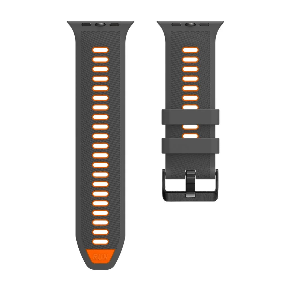 Double Color Silicone Strap for Apple Watch Ultra 3 2 1 49mm  /  Series 11 10 46mm  /  9 8 7 45mm  /  SE3 SE2 SE 6 5 4 44mm  /  3 2 1 42mm Diagonal Textured Wristband - Carbon Grey+Orange - 4