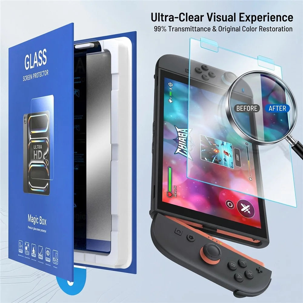 2Pcs For Nintendo Switch 2 Screen Protector Ultra Clear Tempered Glass Film with Dust-Free Installation Tool - Transparent - 2