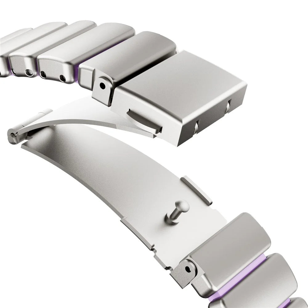 Strap for Apple Watch Series 11 10 42mm  /  9 8 7 41mm  /  SE3 SE2 SE 6 5 4 40mm  /  3 2 1 38mm Stainless Steel + Silicone Replacement Band with Fold-over Clasp - Titanium+Purple - 6