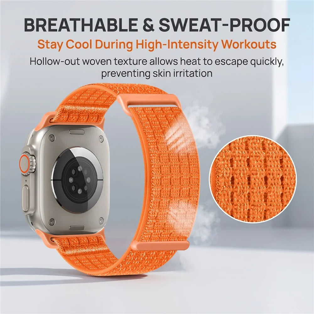 Strap for Apple Watch Series 11 10 42mm  /  9 8 7 41mm  /  SE3 SE2 SE 6 5 4 40mm  /  3 2 1 38mm Woven Nylon Sport Loop Magic Tape Breathable Band - Orange - 3