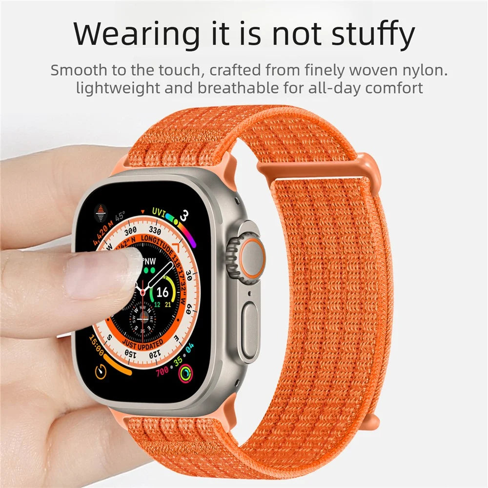 Strap for Apple Watch Series 11 10 42mm  /  9 8 7 41mm  /  SE3 SE2 SE 6 5 4 40mm  /  3 2 1 38mm Woven Nylon Sport Loop Magic Tape Breathable Band - Orange - 5