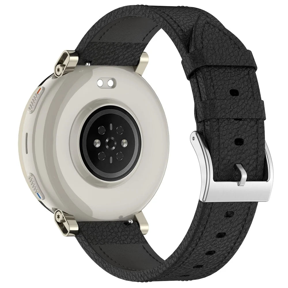 For Huami Amazfit Cheetah 2 Pro / Amazfit Active 3 Premium Strap 20mm Textured Genuine Cow Leather Watch Band - Black - 1
