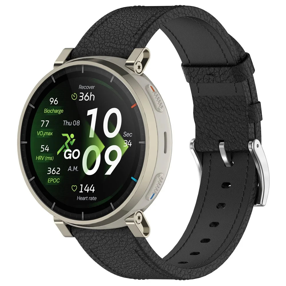 For Huami Amazfit Bip Max / Balance 3 Strap 22mm Textured Genuine Cow Leather Watch Band - Black - 2