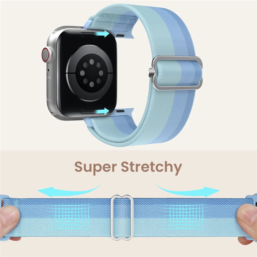 AHASTYLE WE26 2Pcs Sport Bands for Apple Watch Series 11 10 42mm / 9 8 7 41mm / SE3 SE2 SE 6 5 4 40mm / 3 2 1 38mm Gradient Nylon Woven Stretchy Breathable Wristband - Grey+Blue - 3