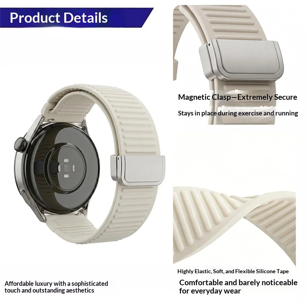 20mm Silicone Loop Strap for Samsung Galaxy Watch7 44mm / 40mm / Huawei Watch GT 3 42mm / Garmin Forerunner 570 42mm Mountain Pattern Magnetic Clasp Sports Band - Starlight - 2