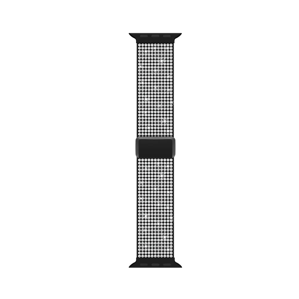 Magnetic Strap for Apple Watch Series 11 10 42mm / 9 8 7 41mm / SE3 SE2 SE 6 5 4 40mm / 3 2 1 38mm Rhinestone Nylon Loop Watch Band - Black / White Rhinestone - 3