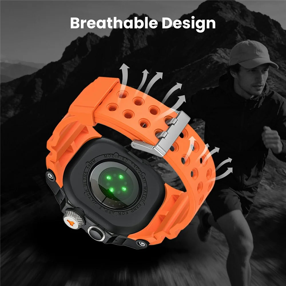 AHASTYLE WE39 Watch Band for Apple Watch Ultra 3 2 1 49mm Metal Frame Cover + TPU Breathable Wrist Strap - Orange Band+Titanium Frame - 4