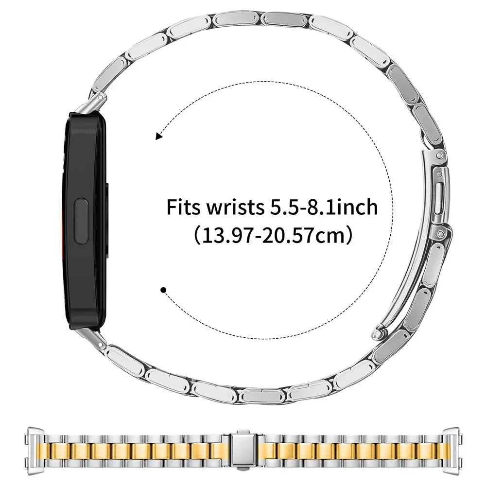 For Huawei Band 11 / 11 Pro Metal Watch Strap Three-bead Stainless Steel Bracelet with Folding Clasp - Silver / Gold - 6
