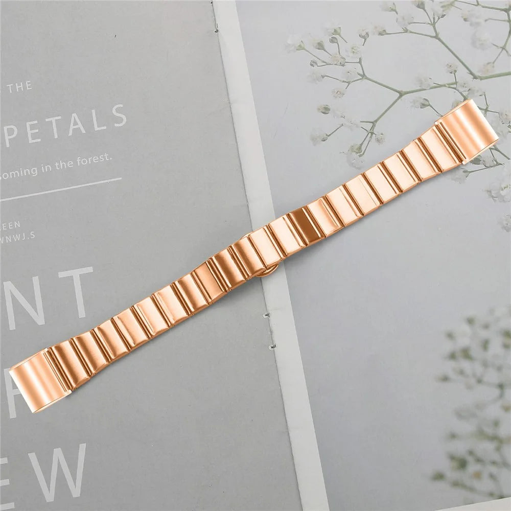 For Fitbit Charge 2 Strap One-bead Stainless Steel Replacement Metal Watch Band with Butterfly Buckle - Rose Gold - 6