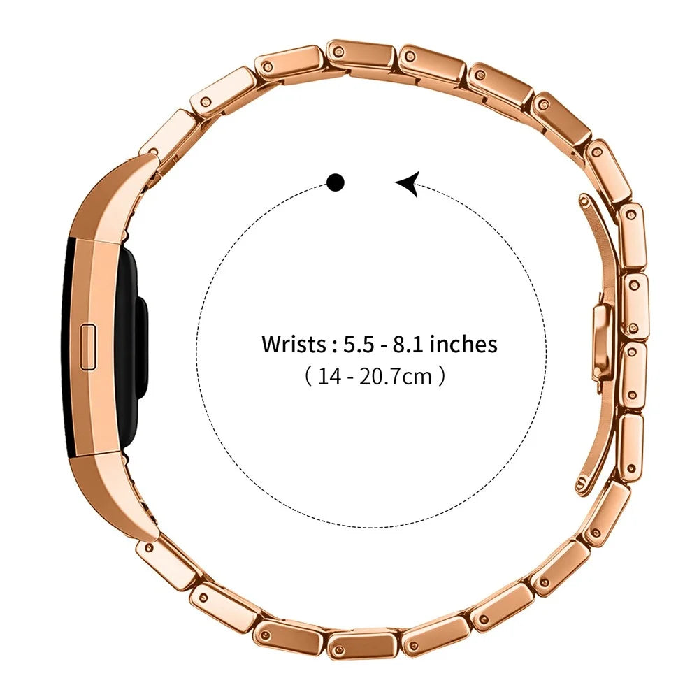 For Fitbit Charge 2 Strap One-bead Stainless Steel Replacement Metal Watch Band with Butterfly Buckle - Rose Gold - 7