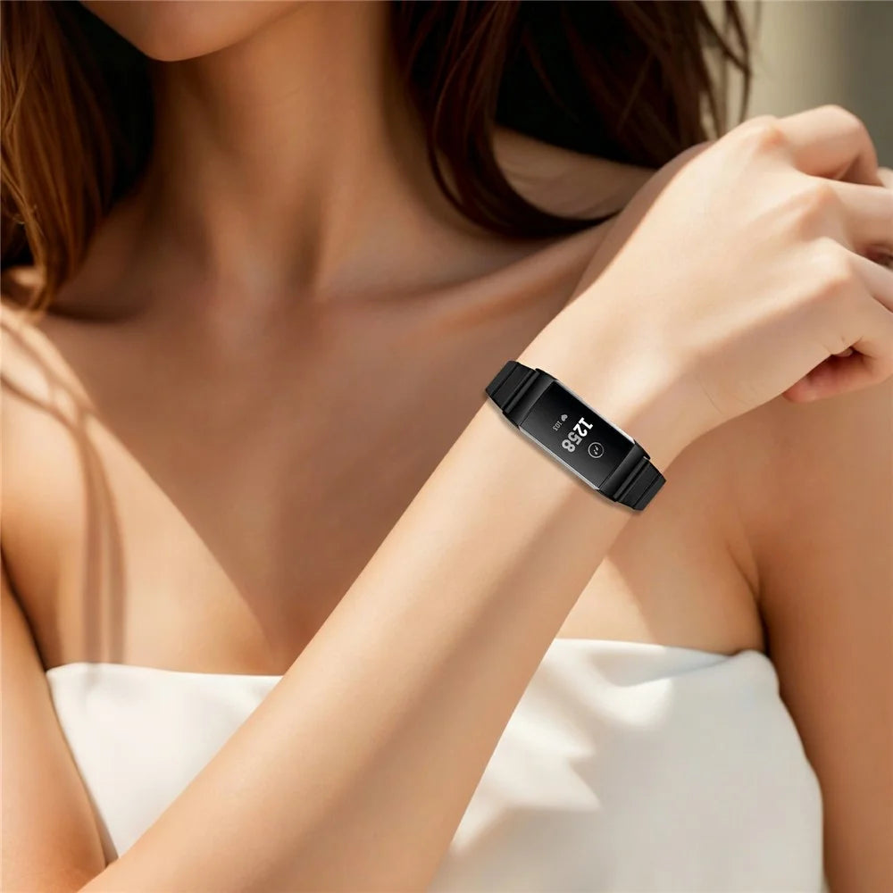 For Fitbit Charge 3 Watch Band One-bead Stainless Steel Smart Watch Bracelet with Butterfly Buckle - Black - 4