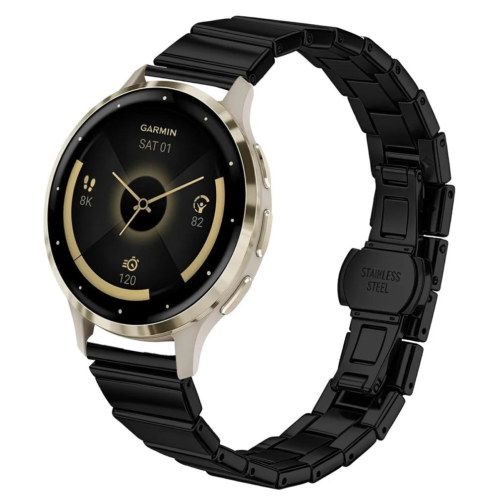For Garmin Forerunner 265S Watch Band 18mm One-bead Stainless Steel Smart Watch Bracelet with Butterfly Buckle - Black - 2